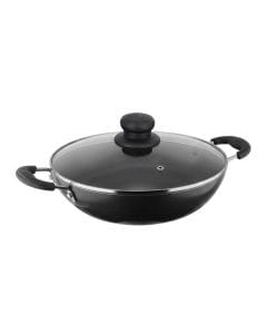 Mr. Light Kadai With Glass Lid 24cm, Non-Stick Coating, Ergonomic Handle, Energy Saving Bottom - Black - MR KADAI 24 CM