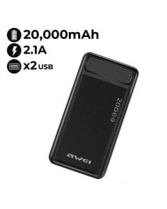 Awei 20000mAh Portable Power Bank Dual Type A USB A and Type C Micro Dual input Fast Charge | P6K