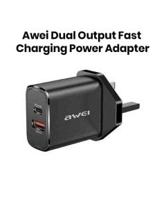 Awei Dual Output Fast Charging Power Adapter (UK Plug) - Black | PD65-UK