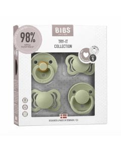 BIBS Try-It Collection Pacifier Size 1 0+ Months, Natural Rubber Latex Or Silicone Nipple, BPA-Free, Flexible And Durable Design - Sage