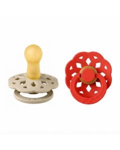 BIBS Boheme Pacifier Size 1 0+ Months 2 Pack, Natural Rubber Latex Nipple, Gentle And Skin-Friendly Shield Design - Vanilla/Candy Apple