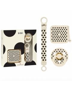 BIBS Polka Soothe And Go Latex Gift Set Size 2 6+ Months, BPA-Free And Baby Safe Materials, Iconic Polka Design - Ivory Black