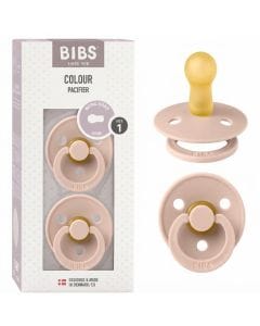 BIBS Round Latex Pacifier 18+ Months Size 3 2 Pack, Anti-Irritation Shield, Flexible And Durable, Air Releasing Valve - Blush/Blush