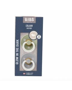 BIBS Latex Colour Anatomical Pacifier Size 2 6+ Months 2 Pack, Customized Comfort, Skin-Like Softness, Flexible And Durable Design - Sage Glow/Cloud Glow