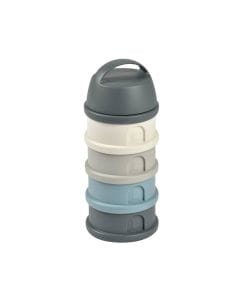 Beaba Milk Powder Containers With 4 Chambers, Stackable Powdered Milk Dispenser, Airtight, Easy To Use, Modular Dosing Box - Mineral Gray/Blue