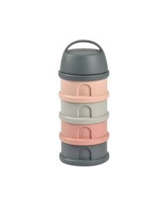 Beaba Milk Powder Containers With 4 Chambers, Stackable Powdered Milk Dispenser, Airtight, Easy To Use, Modular Dosing Box - Mineral Gray/Pink