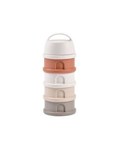 Beaba Milk Powder Containers With 4 Chambers, Stackable Powdered Milk Dispenser, Airtight, Easy To Use, Modular Dosing Box - Cotton White/Terracotta