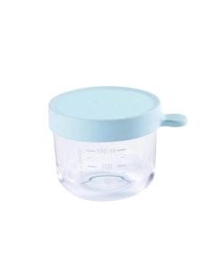 Beaba Conservation Glass Jar 150ml, Extra-Strong Glass, Heat And Cold Resistant, Easy Clip Soft Lid, Freezing And Reheating Foods - Light Blue