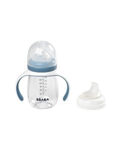 Beaba 2 In 1 Learning Cup 210ml Capacity, Removable Handles, Material in BPA-Free Plastic Tritan, 100% Watertight, Easy To Clean And Hygienic - Windy Blue