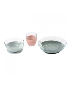 Beaba Glass Meal Set, Healthy And Hygienic Material, Easy To Clean, Flexible Suction Cup Base, Scratch-Resistant, Evolving Design - Eucalyptus