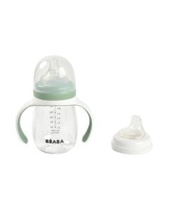 Beaba 2 In 1 Learning Cup 210ml Capacity, Removable Handles, Material in BPA-Free Plastic Tritan, 100% Watertight, Easy To Clean And Hygienic - Sage Green