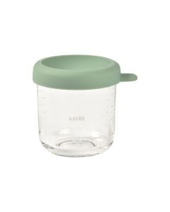 Beaba Glass Conservative Jars 250ml, Heat And Thermal Shock Resistant, Easy-to-Read Measurement Markings, Airtight Lid For Freshness Preservation - Sage Green
