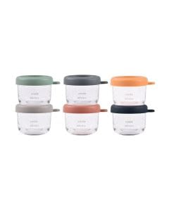 Beaba Conservation Glass Jar Set 150ml 6 Pieces, Extra-Strong Glass, Airtight, Heat And Cold Resistant, Easy Clip Soft Lid - Multicolour