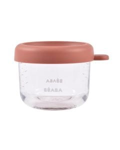 Beaba Conservation Glass Jar 150ml, Extra-Strong Glass, Heat And Cold Resistant, Easy Clip Soft Lid, Freezing And Reheating Foods - Terracotta