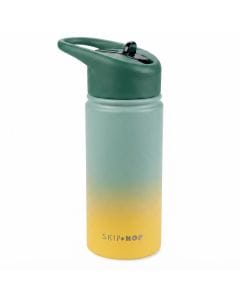 Skip Hop Bugs Wander Stainless Steel Straw Bottle 450ml, Flip-Up Straw With Leak-Resistant Design, Easy-Grip Carry Handle - Ombre Green