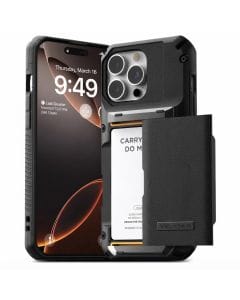 VRS DESIGN Damda Glide Pro Case for iPhone 16 Pro Max (2024), Matte Black, Semi-Automatic Sliding Wallet Protective Cover