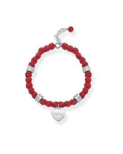 Ops Objects Red Bracelet for Women, Red Silicone Knot Bracelet with Silver Tone Metal Charms, Heart Pendant Fashion Jewelry