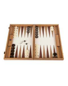 Manopoulos Crocodile Tote Ivory with Brown Finish Backgammon Set, Premium Handmade Leather Board Game