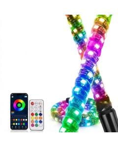 XTECH 3FT RGB LED Whip Lights for UTV and ATV, 2-Pack Chasing Antenna Lights with Remote and App Control