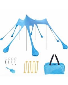 AoMige 10 x 10ft Beach Tent Sunshade, UPF 50+ Portable Canopy with 4 Aluminum Poles and 8 Sandbags