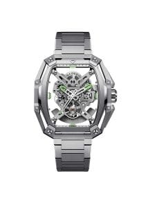 CIGA Design Z Series Silver Hunter Automatic Watch, Tonneau Stainless Steel Case, Transparent Dial, Sapphire Crystal, Silver Steel Bracelet, 30M Water Resistant