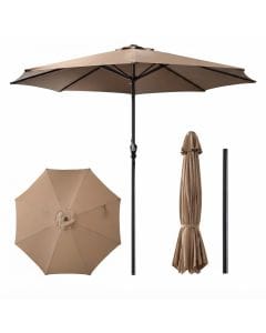 SOLARALIFE 9ft Patio Umbrella, Khaki Outdoor Beach Shade with UPF 50+ Protection, Double Vent and 8 Ribs