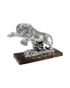 A.Anglada Silver Tiger Sculpture, Premium Decorative Animal Statue, Elegant Silver Finish Artwork, Handmade Spanish Design