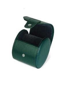Luxury Signature Leather Travel Watch Case, Genuine Green Lychee Leather with Grey Velvet Interior, Portable Single Watch Storage & Travel Organizer