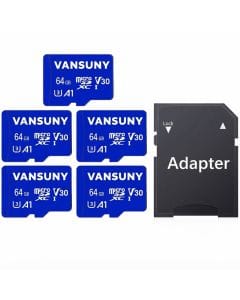 Vansuny 64GB microSD Card, 5-Pack with Adapter, UHS-I, U3, A1, V30, Class 10, 4K UHD