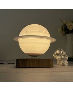 Luxury Signature Levitating Saturn Lamp, 6 Inch Magnetic Floating LED Planet Light with Engineered Wood Base, ABS & PVC Desk Night Light
