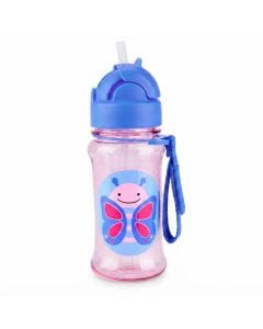 Skip Hop Zoo Butterfly Tritan Renew Straw Bottle 355ml, Straw Flips Down To Seal Closed And Stay Clean, Handy Grab Strap, Dishwasher Safe - Multicolour