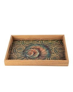 Manopoulos Elegant Wooden Tray with Ocean Printed Design, Premium Wood Serving Tray, Decorative Home Accent, Large Rectangular Tray