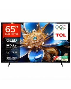 TCL 65 Inch 4K UHD QLED Smart Google TV, HDR10+, Dolby Vision, Dolby Atmos, Game Mode, Bezel-Less Design - 65T6D - Black