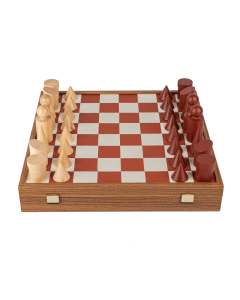 Manopoulos Terracotta & White Chess Set, Premium Wooden Chess Board with Classic Staunton Pieces
