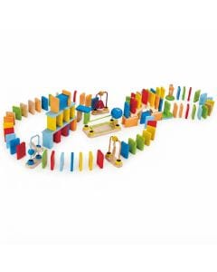 Hape Dynamo Dominoes - 107 Piece Wooden Building Block Set for Kids, STEM Educational Racing Set