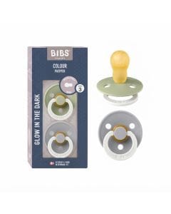 BIBS Latex Size 3 Colour Round Pacifier 18+ Months 2 Pack, Customized Comfort, Skin-Like Softness, Flexible And Durable - Sage Glow/Cloud Glow