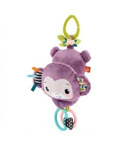 Fisher-Price Sing & Go Purple Monkey Baby Stroller Toy, Musical Sensory Plush with Crinkle, Clacker & Interactive Features