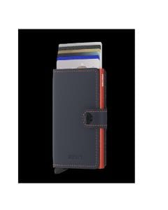 Secrid MM Wallet, Premium Night Blue Leather Card Holder, RFID Protection, Quick Card Access, Slim Design | Night Blue & Orange