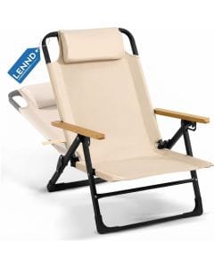 LENND Heavy-Duty Folding Beach Chair, Lightweight Aluminum Camping Chair with Five-Position Adjustable Reclining Backrest