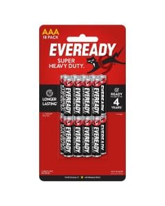 Eveready 1212 Super Heavy Duty AAA Batteries (BP18), Carbon Zinc, No Added Mercury/Cadmium | Pack of 18 