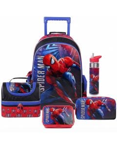Marvel Spider-Man 18" 5-in-1 Kids Trolley School Set - Rolling Backpack, Insulated Lunch Bag