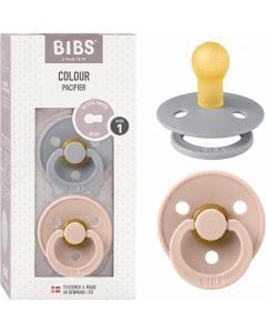 BIBS Latex Round Pacifier 0-6 Months Size 1 2 Pack, Vents For Air Circulation, Round Nipple Shape, Lightweight And Timeless Design - Cloud/Blush