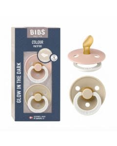 BIBS Latex Anatomical Pacifier Size 1 0-6 Months 2 Pack, Air Releasing Valve, Anti-Irritation Shield, Flexible And Durable Design - Blush/Vanilla