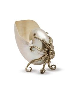 Objet Luxe Zeus Pearl Decorative Octopus, Silver Plated Brass Octopus with Pearl Nautilus Shell, Luxury Home