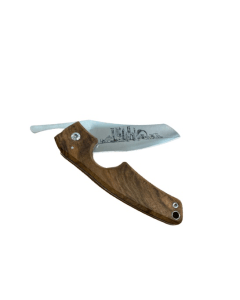 Les Fines Lames Cigar Knife Doha Edition, Gunstock Walnut Handle, 14C28N Stainless Steel Blade, 70mm Ring Gauge Cutter, Folding Cigar Knife