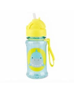 Skip Hop Shark Design Zoo Straw Bottle 355ml, Straw Flips Down To Seal Closed And Stay Clean, Handy Grab Strap, Dishwasher Safe - Multicolour