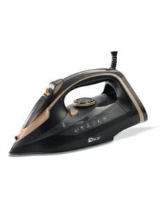 Oscar 2400W Steam Iron, Ceramic Soleplate, 350ml Water Tank, Continuous & Burst Steam, Self-Cleaning, BS Plug | Golden Black - OSI805