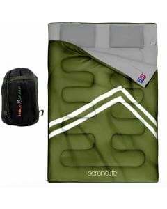 SereneLife Double Sleeping Bag for Camping and Hiking, Waterproof 2-Person Backpacking Bed for Couples and Outdoor Trips