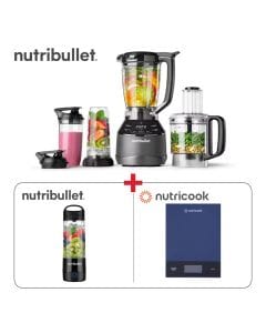 NutriBullet Smart Touch Blender 1500W NTS-1500 + Portable Blender Black NB-PB475K + Kitchen Scale 2 Blue Bundle (301006000000093 + 301006000000063 + 301006000000119)