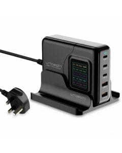 urtech 200W GaN Desktop Charging Station, 5-Port USB-C and USB-A Fast Charger with Power Display for Laptops and Mobile Devices